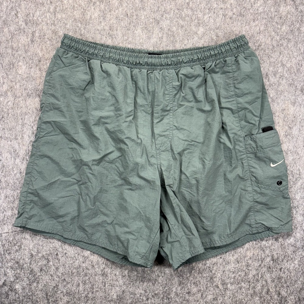 Vintage Nike Swim Trunk Shorts Men's XL Green Rip Stop Gorpcore Drawstring 6"